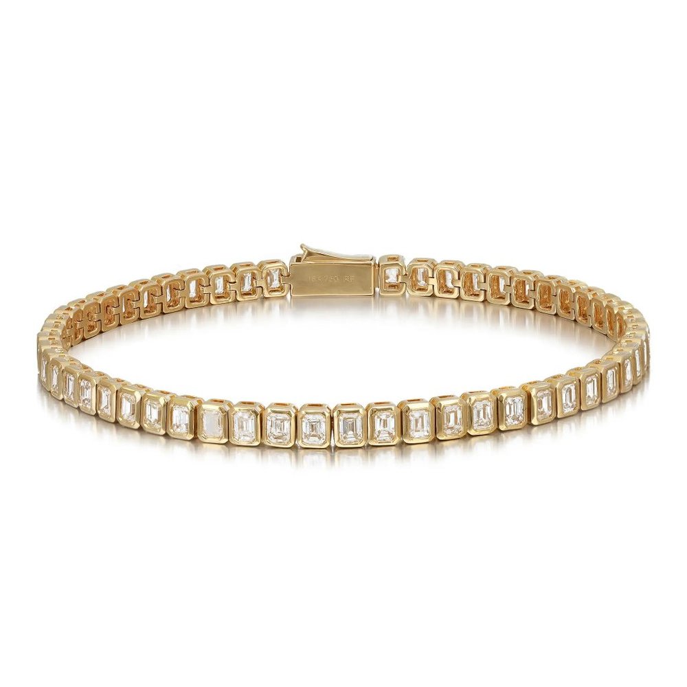 Bezel Set Emerald Cut Diamond Tennis Bracelet 18K Yellow Gold 4.84Cttw 7 Inches